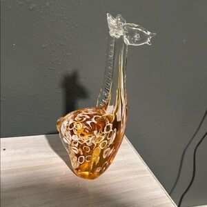 Elegant Glass Giraffe Figurine - Amber and Clear